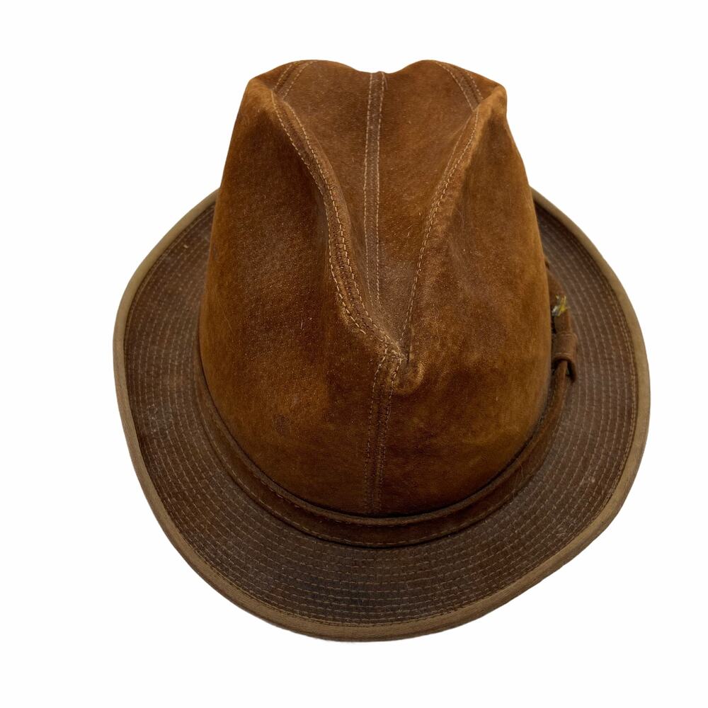 Grandpa Fedora Hat Vintage London Fog Men’s Distressed Brown Suede Size 7 1/8